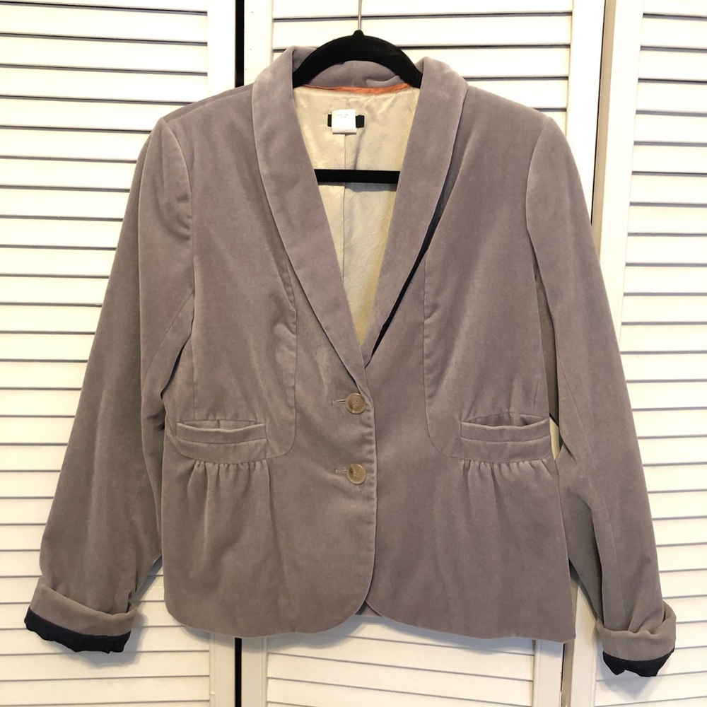 EUC J. Crew Gray & Navy Blue Velvet Blazer